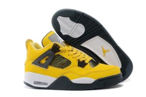 Nike Air Jordan 4 Retro Lightning желтые с черным нубук мужские-женские (40-45)